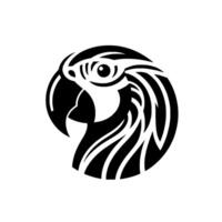 Intricate Black and White Illustration of a Parrots Head in Profile, Showcasing Bold Lines and a Stylized vector