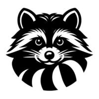 Stylized, Black and White Raccoon Head in a Circular Composition, Depicting a Friendly and Playful Mammal on a White Background. vector