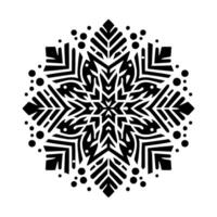 Intricate Black and White Snowflake with Radial Symmetry and Geometric Patterns Against a Clean Background. vector