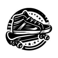 Black and White Skate Shoe and Skateboard Emblem with Star and Circle vector