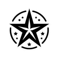 Bold Black and White Geometric Emblem with Large Star, Smaller Stars, and Circular Frame on White Background. vector