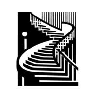 Black White Architectural Illustration of a Spiraling Staircase with Geometric Lines and Shadow Play in a Minimalist, Abstract . vector