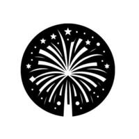 Black and white circular of a fireworks display, complete with star bursts and circular framing. vector