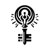 A radiating, stylized key illustration, rendered in stark black and white, suggesting unlocking secrets and enlightenment. vector
