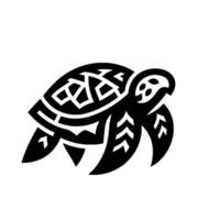 Tribal Sea Turtle Illustration A stylized, black and white featuring intricate geometric patterns on the shell, isolated on a plain white background. vector