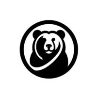Minimalist Black Bear in a Circular Frame with a White Background, Silhouette. vector