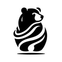 Minimalist Black Bear with Flowing White Accent Lines, Facing Right, on a White Background with a Shadow Effect. vector