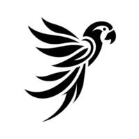 Elegant Black Parrot Silhouette with Flowing Wings on a Crisp White Background, Abstract . vector