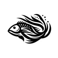 Ornate Black and White Fish with Flowing Tail, Streamlined, Style on White Background vector