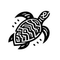 Bold Geometric Black and White Sea Turtle with Intricate Shell Pattern and Stylized Movement Dots. vector