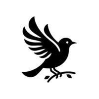 Silhouette of a Bird in Flight, Perched on a Branch, in Minimalist Black and White , EmblemStyle Composition. vector