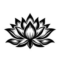 Intricate Black and White Lotus Flower with Detailed Petal Layers, Centered on a White Background, Symbol of Purity. vector