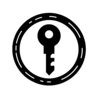 Simple, Bold Black Key Within a Circle Frame with Dashed Lines for Security, Access and . vector