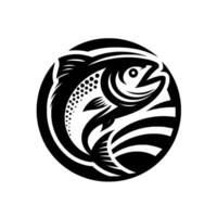 Stylized Black and White Fish Within a Circular Frame , Emblem for Fishing Aquatic Themes, Minimalist Art vector
