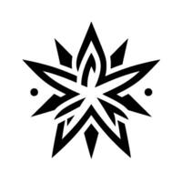 Symmetrical Black and White Starburst with Interwoven Geometric Patterns and Two Dots on a Clean White Background. vector