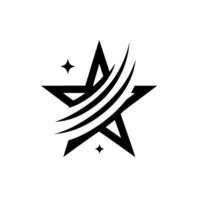 Black and White Star with Curved Streaks and Sparkles on a Clean White Background, Modern Minimalist . vector
