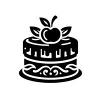 A twotiered black and white cake adorned with an apple and leaves, showcasing intricate ornamental . vector