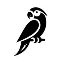 Minimalist Black White Silhouette of a Parrot Perched on a Branch, Side Profile, Elegant, Art, Simple, Isolated. vector