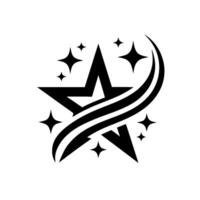Black star with a stylized curved trail and surrounding smaller stars, ideal for awards and recognition branding. vector