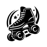 Retro Roller Skate Silhouette, Featuring Stars and Curved Lines, Exuding a Nostalgic, Dynamic, and Energetic Vibe on a White Background vector