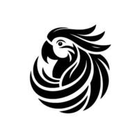 Stylized Black and White Parrot , Geometric Illustration of a Macaw in a Circular Composition on a White Background. vector