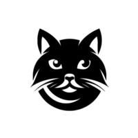 Stylized Black Cat Head in Minimalist , with a Friendly Expression and White Whiskers against a Clean White Background. vector
