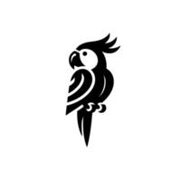 Minimalist Black and White Parrot Silhouette Perched on a Branch, Isolated on White Background. vector