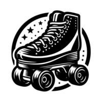 Retro Roller Skate in a Black and White Circular Badge with Starry Background, Highlighting the Nostalgic Charm of Retro Skating. vector