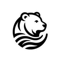 Stylized Black and White Bear Head , Simplistic and Modern, Featuring Curved Lines and Minimalist Aesthetics on White Background. vector