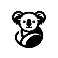 Stylized Black and White Koala Bear with Simplified Features and Minimalist Aesthetic on Solid White Background. vector