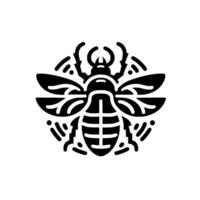 Stylized Black and White Insect A Symmetrical Honeybee or Beetle Surrounded by Radial Elements on a Clean White Backdrop. vector