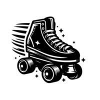 Retro Roller Skate Illustration in Black White, with Speed Trails and Sparkles, Isolated on White. vector