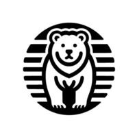 Smiling Polar Bear , Black and White, within a Circle of Horizontal Bars, Happy Mascot . vector