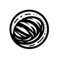 A stylized circular emblem with inward curved strokes and a dotted line border, rendered in black on white. vector