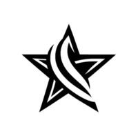 Black and white rendering of a fivepointed star shape with curved, striped elements, minimalist , and modern aesthetic. vector