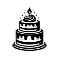 TwoTiered Birthday Cake Illustration in Monochrome, with Candle, Icing, and Drips, and a Playful Sprinkle Element vector