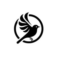 Black minimalist bird with spread wings inside a circular frame, designed for concepts like freedom or nature. vector