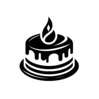 Minimalist Black and White Illustration of a Festive Cake with a Burning Candle, Dripping Glaze, and a Striped Base on White. vector