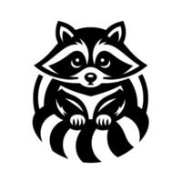 Monochromatic, Stylized Raccoon with Stripped Tail and Masklike Face, Presented in a Circular, Minimalist , on a White Backdrop. vector