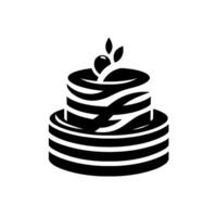 Black White Illustration of a TwoTiered Cake Decorated with a Fruit and Leaves, Set Against White Background vector