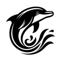 Stylized Black and White Dolphin Leaping Through Water, Creating a Dynamic and Minimalist Aquatic . vector