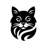 Simplistic Black and White Cat Stylized Silhouette Featuring Large Eyes, Whiskers, and Fuzziness. vector