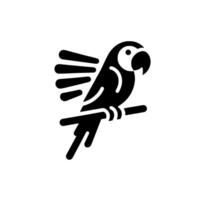 Minimalist Black and White Parrot Perched on a Branch , Featuring a Simplistic and on a White Background. vector