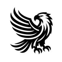 Monochromatic Illustration of an Eagle in Flight with Open Wings, Featuring Bold Black Lines on a White Background, Expressing Strength vector