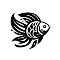 Monochrome stylized illustration of a betta fish, featuring intricate line work and contrasting black and white elements, creating a decorative and elegant aesthetic. vector