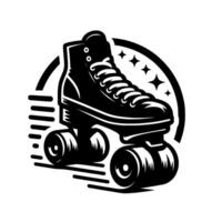 Illustration of a Black Roller Skate with Motion Lines, Star Embellishments Inside a Circular Frame, on a White Background. vector