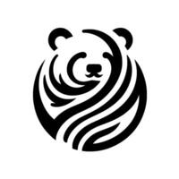 Minimalist Black and White Circular Bear Featuring Stylized Swirls and Simple Facial Features. vector