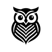 Bold, minimalist black and white owl , featuring intricate feathered chest , centered on a textured white background. vector