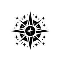 Starburst Compass Illustration, Black and White, Symbolic of Navigation and Guidance, Decorative . vector