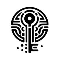 Circular, Stylized Key , Black White. Intricate Patterning and Detail. Symbol of Access, Security, Mystery. Minimalist Aesthetic. vector